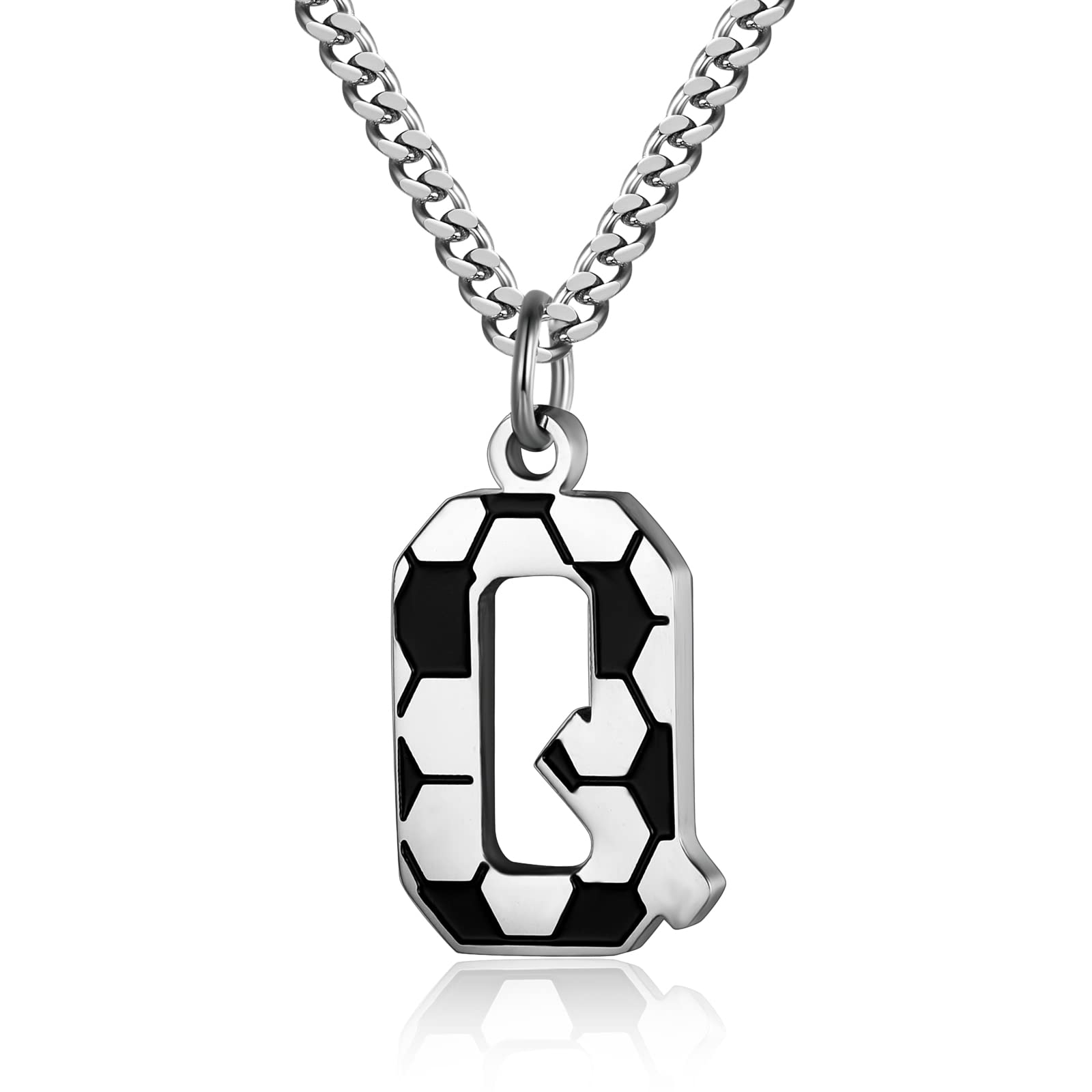 Initial A-Z Letter Soccer Necklace for Men - Charm Pendant With Stainless Steel