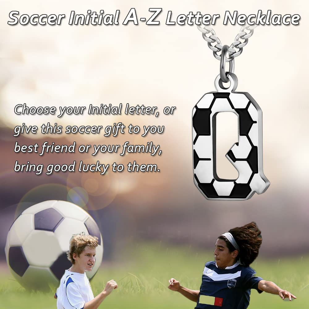 Initial A-Z Letter Soccer Necklace for Men - Charm Pendant With Stainless Steel
