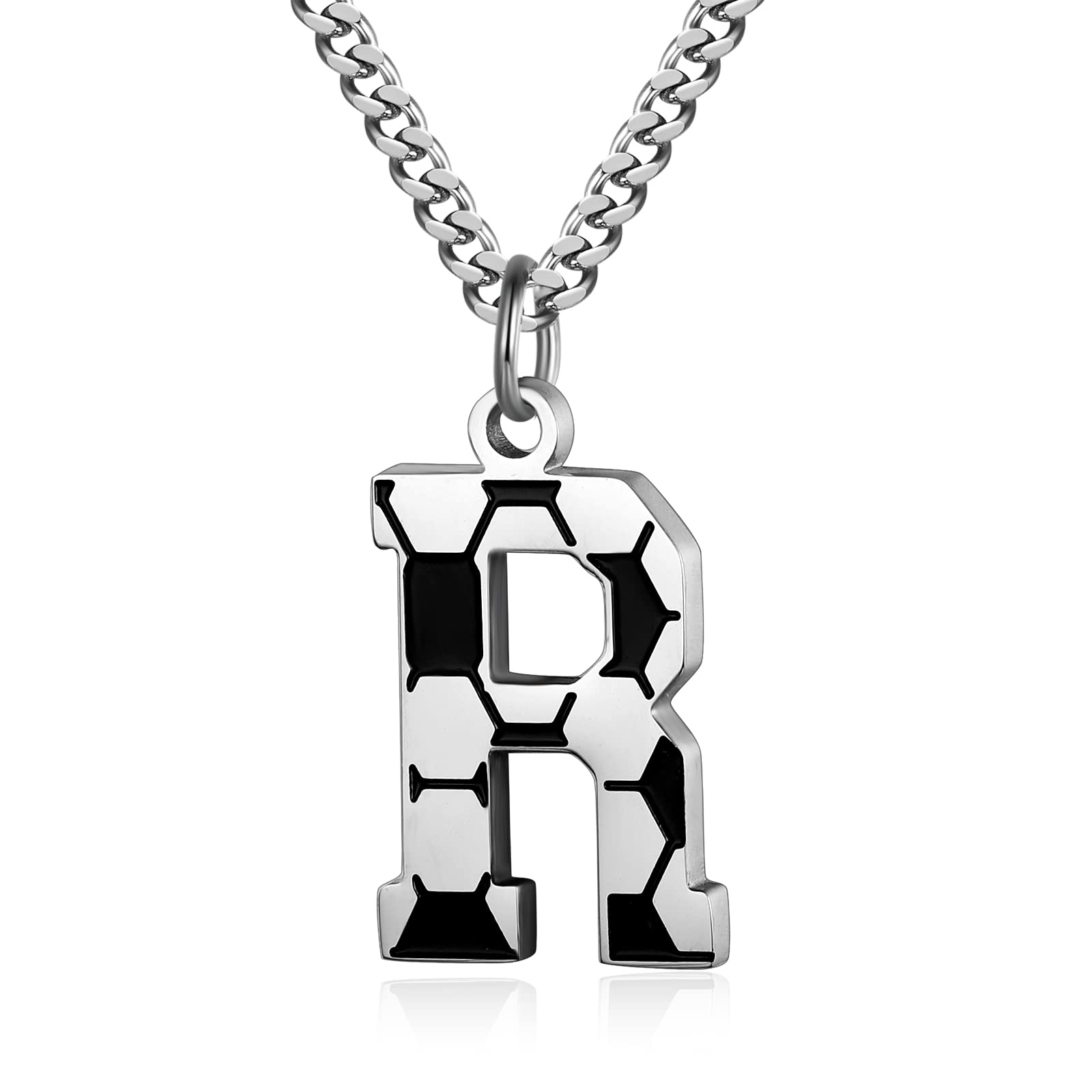Initial A-Z Letter Soccer Necklace for Men - Charm Pendant With Stainless Steel
