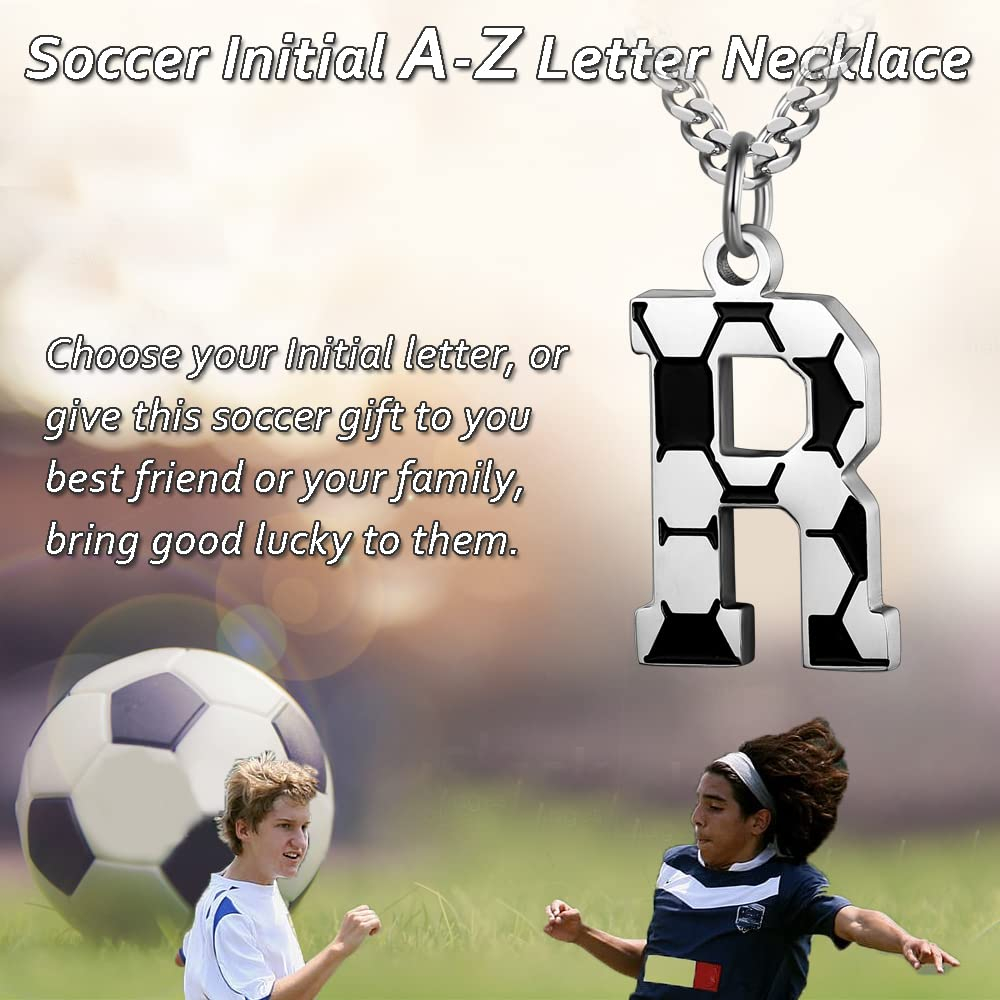 Initial A-Z Letter Soccer Necklace for Men - Charm Pendant With Stainless Steel