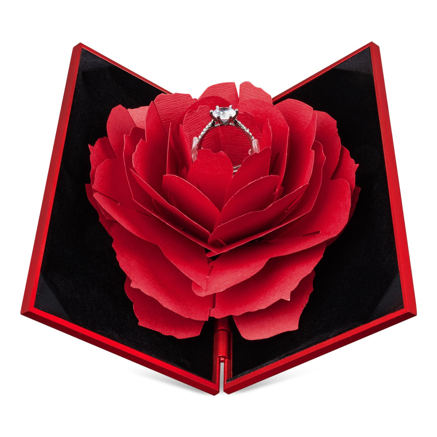 Creative Ring Box Engagement Proposal Ring Case Paper Rose Red | Flat Small Ring Box Wedding Ceremony Birthday Gift Jewelry Display Presentation Storage Chest Holder Organizer