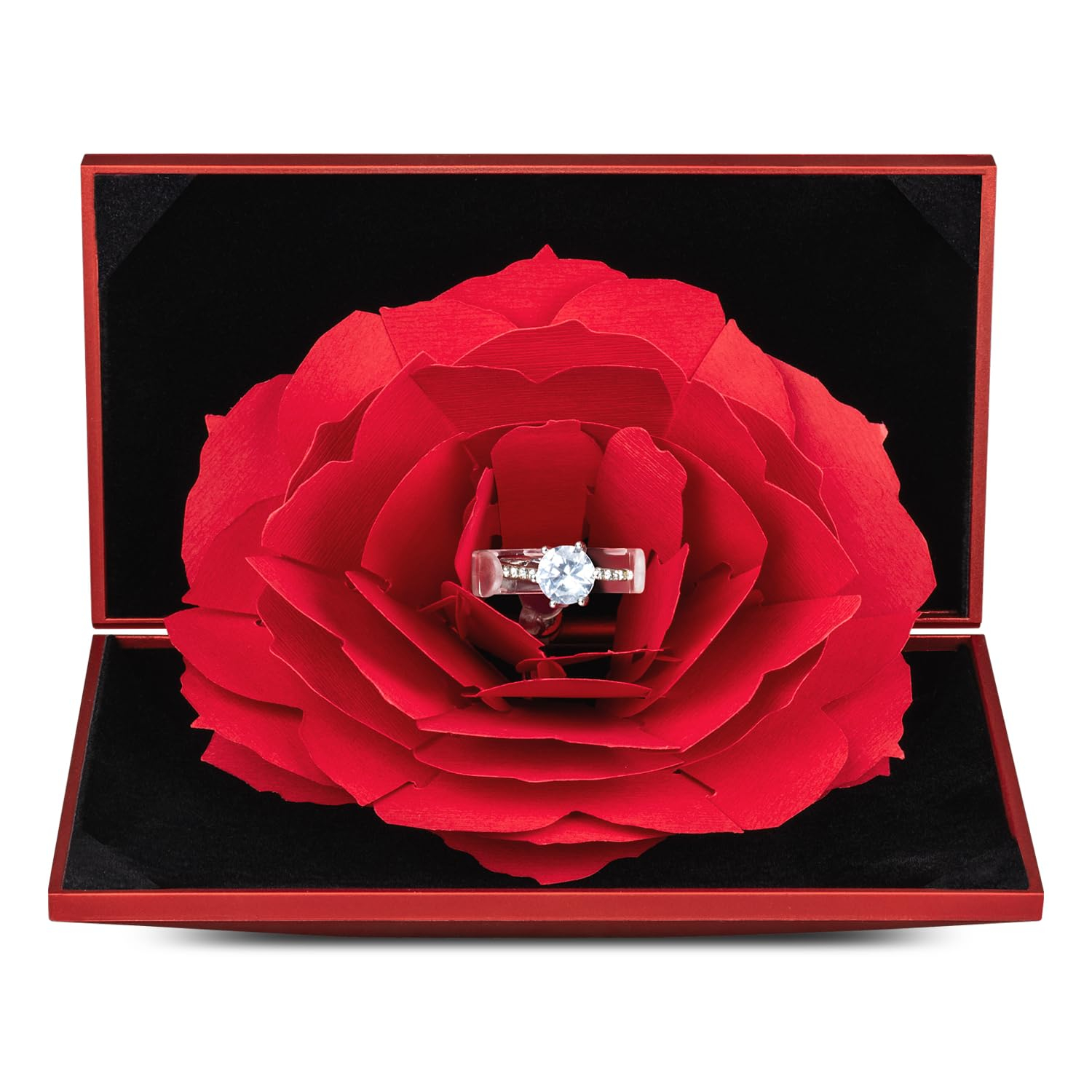Creative Ring Box Engagement Proposal Ring Case Paper Rose Red | Flat Small Ring Box Wedding Ceremony Birthday Gift Jewelry Display Presentation Storage Chest Holder Organizer