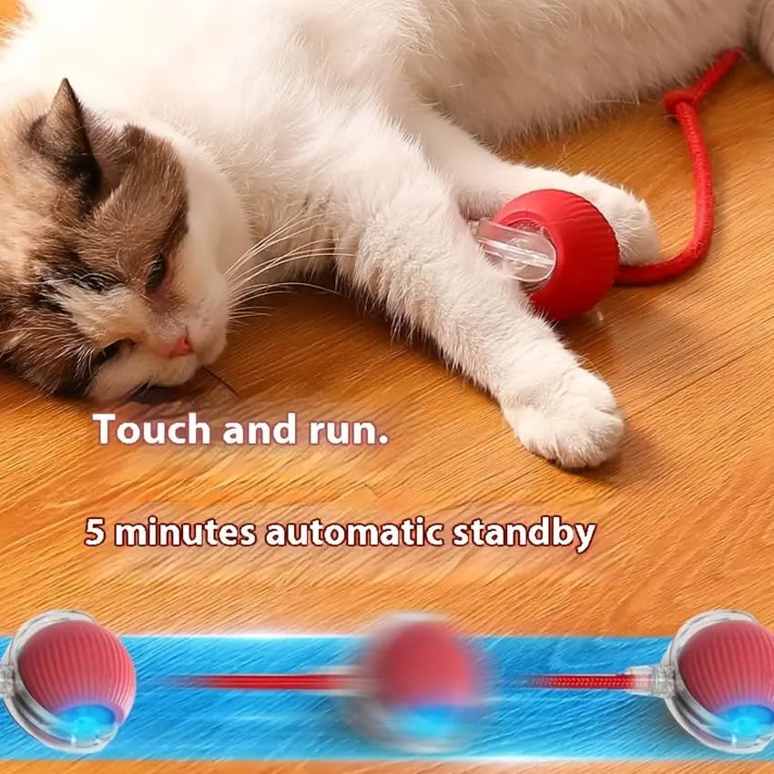 Cat Toy Ball with Tail Rope, Smart Rolling Ball, LED Light, Electric Self-Rolling Pet Toy, Interactive Cat Jumping Ball, Automatic Cat Teaser Ball, Small Dog Toy, Pet Excercise, Cat Activity