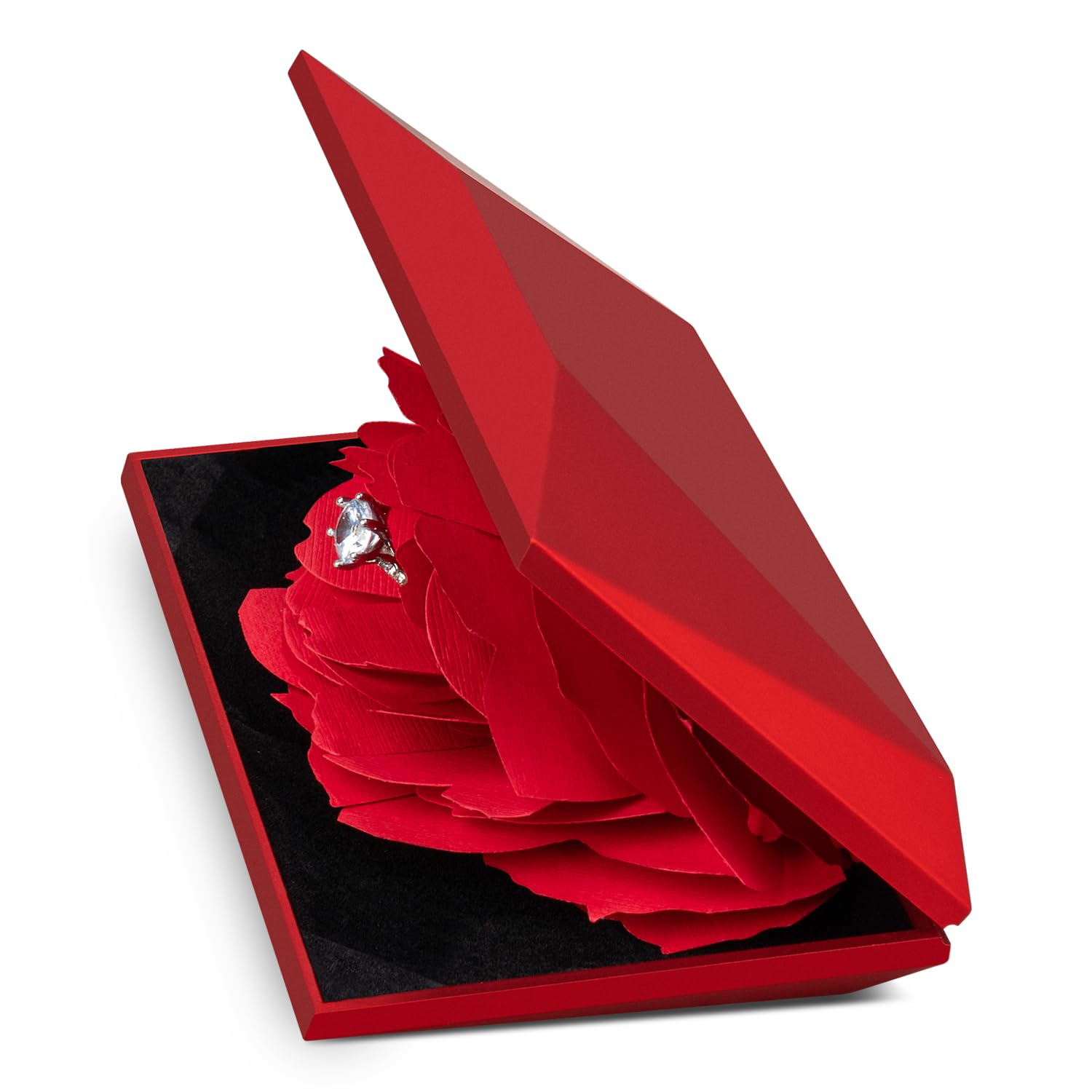 Creative Ring Box Engagement Proposal Ring Case Paper Rose Red | Flat Small Ring Box Wedding Ceremony Birthday Gift Jewelry Display Presentation Storage Chest Holder Organizer
