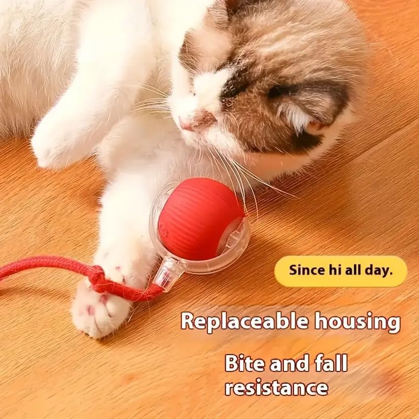 Cat Toy Ball with Tail Rope, Smart Rolling Ball, LED Light, Electric Self-Rolling Pet Toy, Interactive Cat Jumping Ball, Automatic Cat Teaser Ball, Small Dog Toy, Pet Excercise, Cat Activity