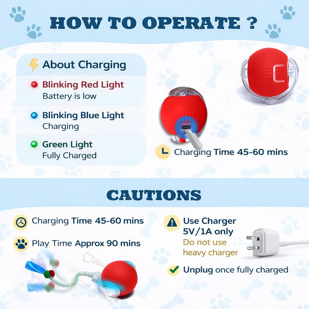 Cat Toy Ball with Tail Rope, Smart Rolling Ball, LED Light, Electric Self-Rolling Pet Toy, Interactive Cat Jumping Ball, Automatic Cat Teaser Ball, Small Dog Toy, Pet Excercise, Cat Activity