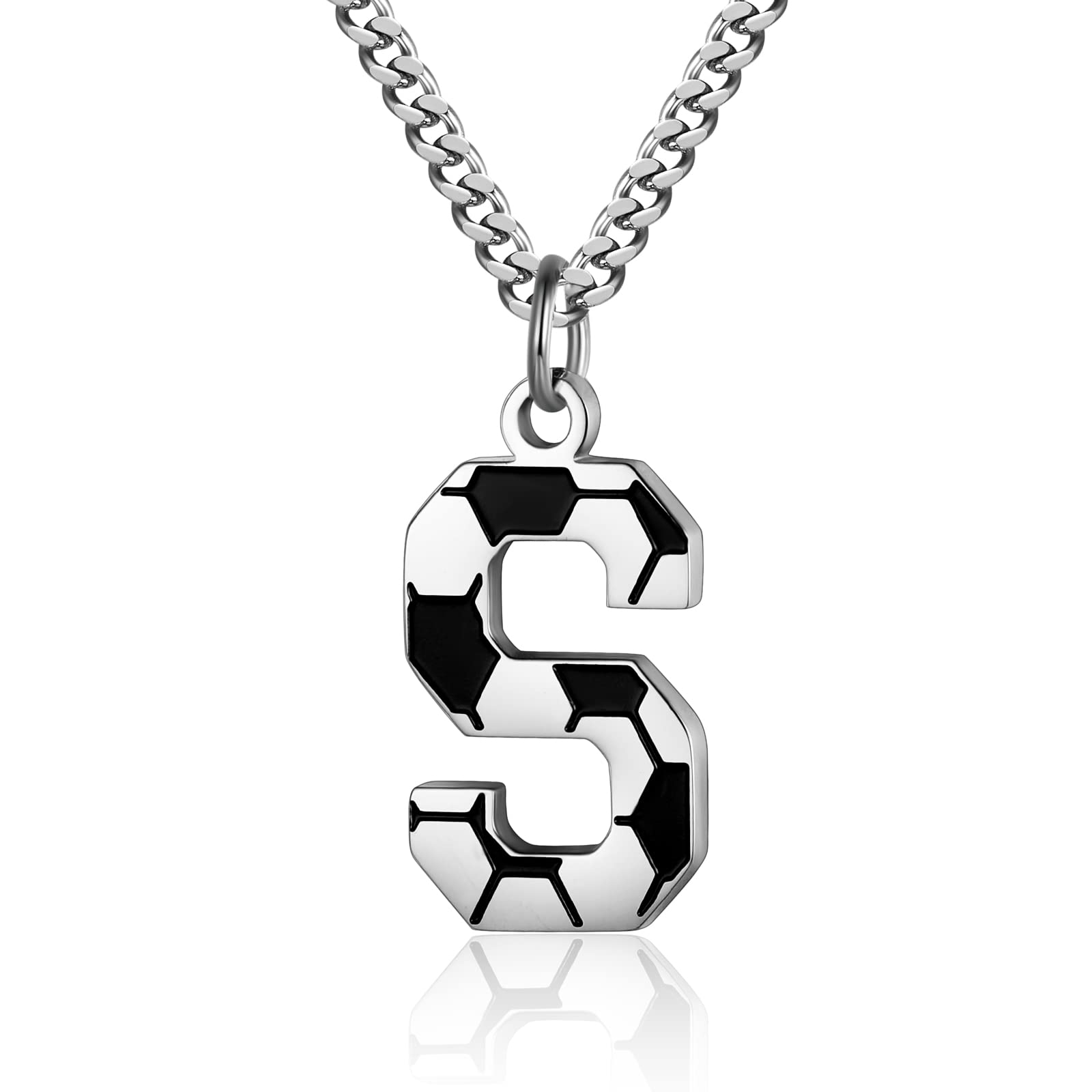 Initial A-Z Letter Soccer Necklace for Men - Charm Pendant With Stainless Steel