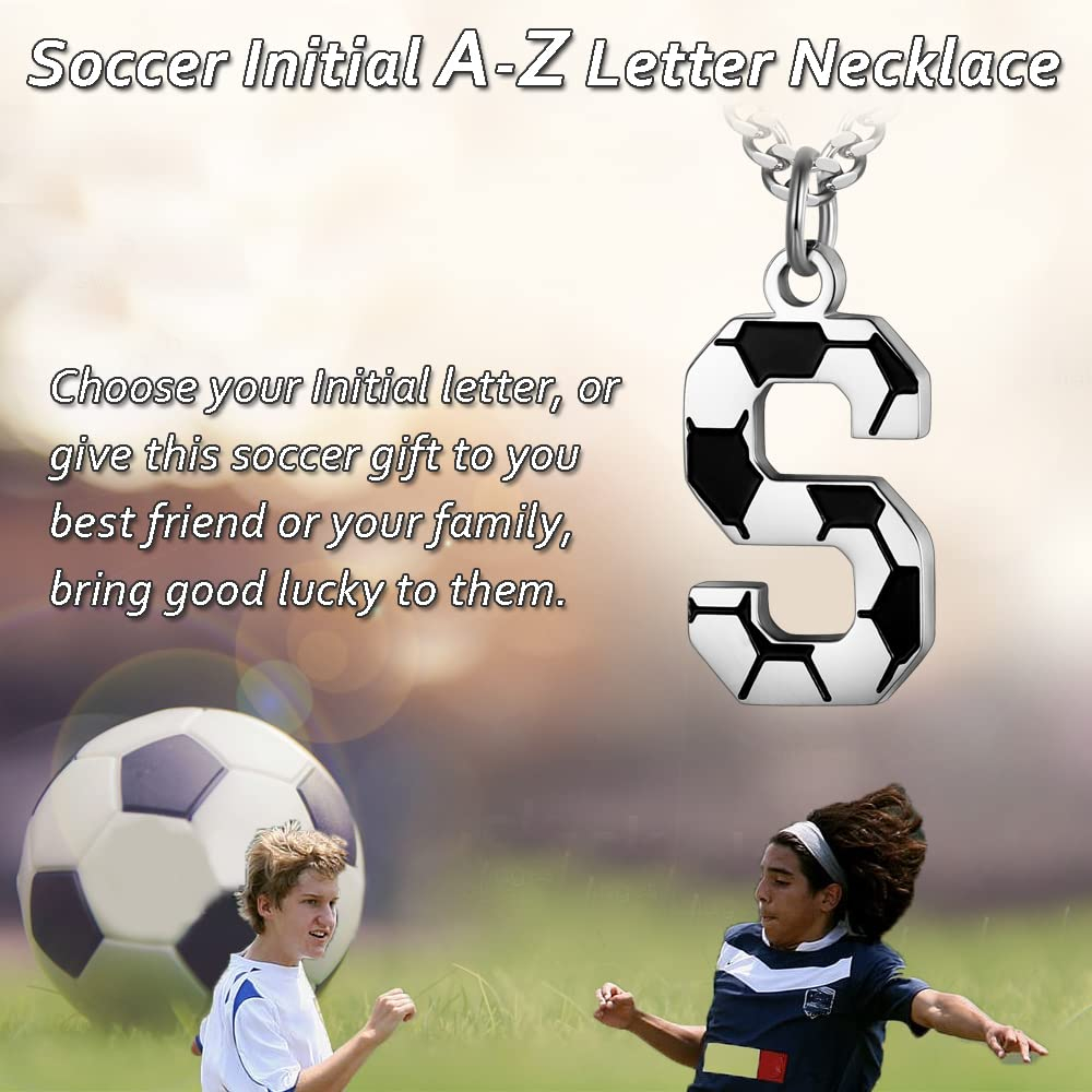 Initial A-Z Letter Soccer Necklace for Men - Charm Pendant With Stainless Steel