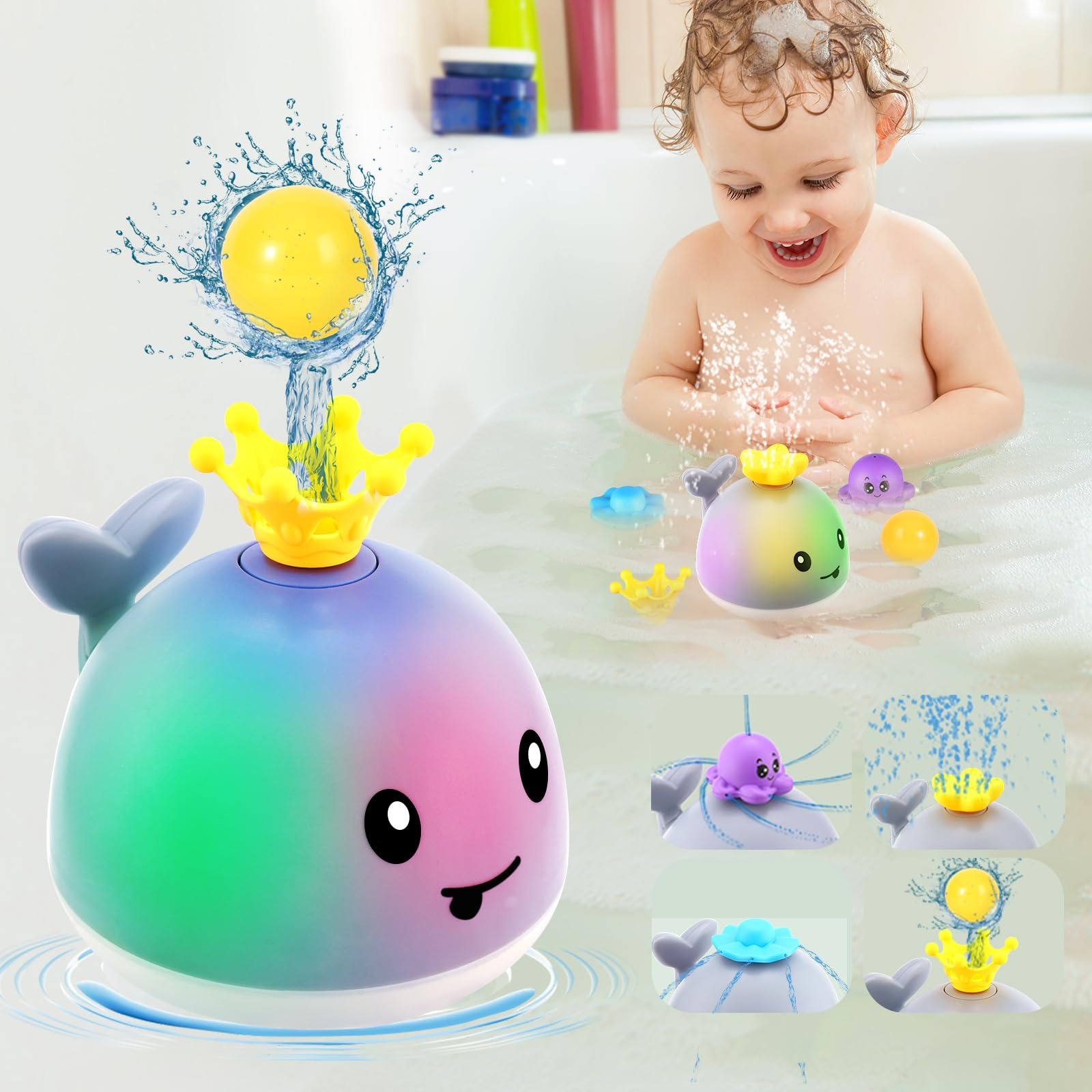 Bath Toys for Kids, Baby Bath Toys, Pool Water Toys for Toddlers, Babies Boy Girl Gifts, Light Up Whale Bath Toy Sprinkler, Birthday Bathtub Fountain Toy