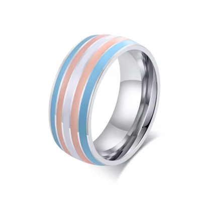 ColorPulse Stainless Steel Rainbow Enamel Band Ring, Classic Three Color Stripes Polished Comfort Fit Wedding Band Statement Jewelry Gift for Men Women