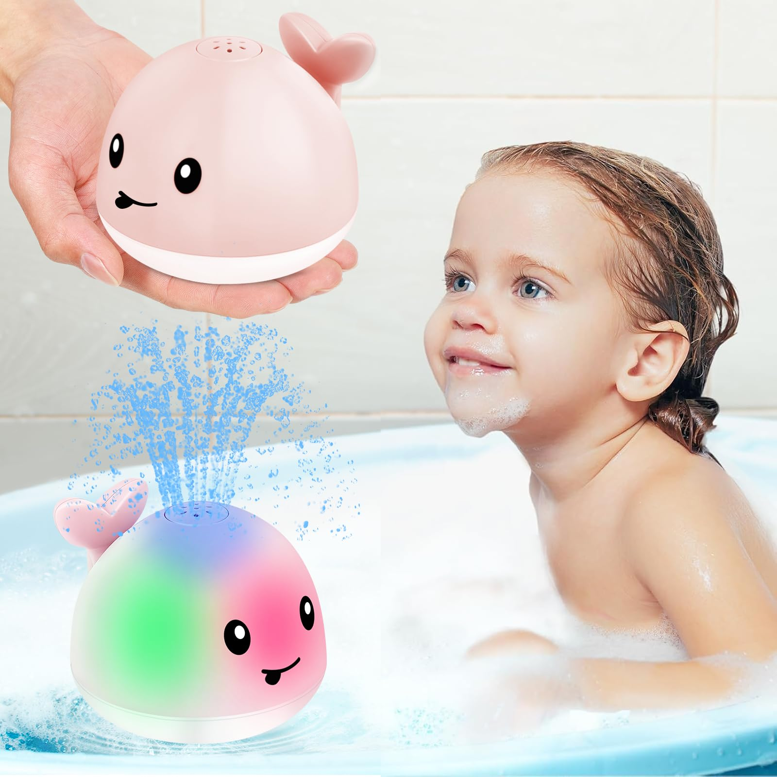 Bath Toys for Kids, Baby Bath Toys, Pool Water Toys for Toddlers, Babies Boy Girl Gifts, Light Up Whale Bath Toy Sprinkler, Birthday Bathtub Fountain Toy