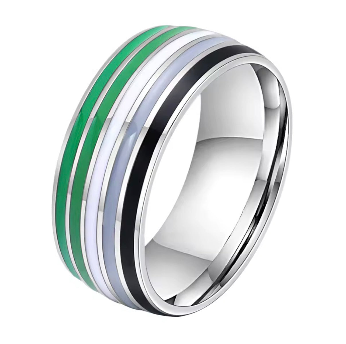 ColorPulse Stainless Steel Rainbow Enamel Band Ring, Classic Three Color Stripes Polished Comfort Fit Wedding Band Statement Jewelry Gift for Men Women