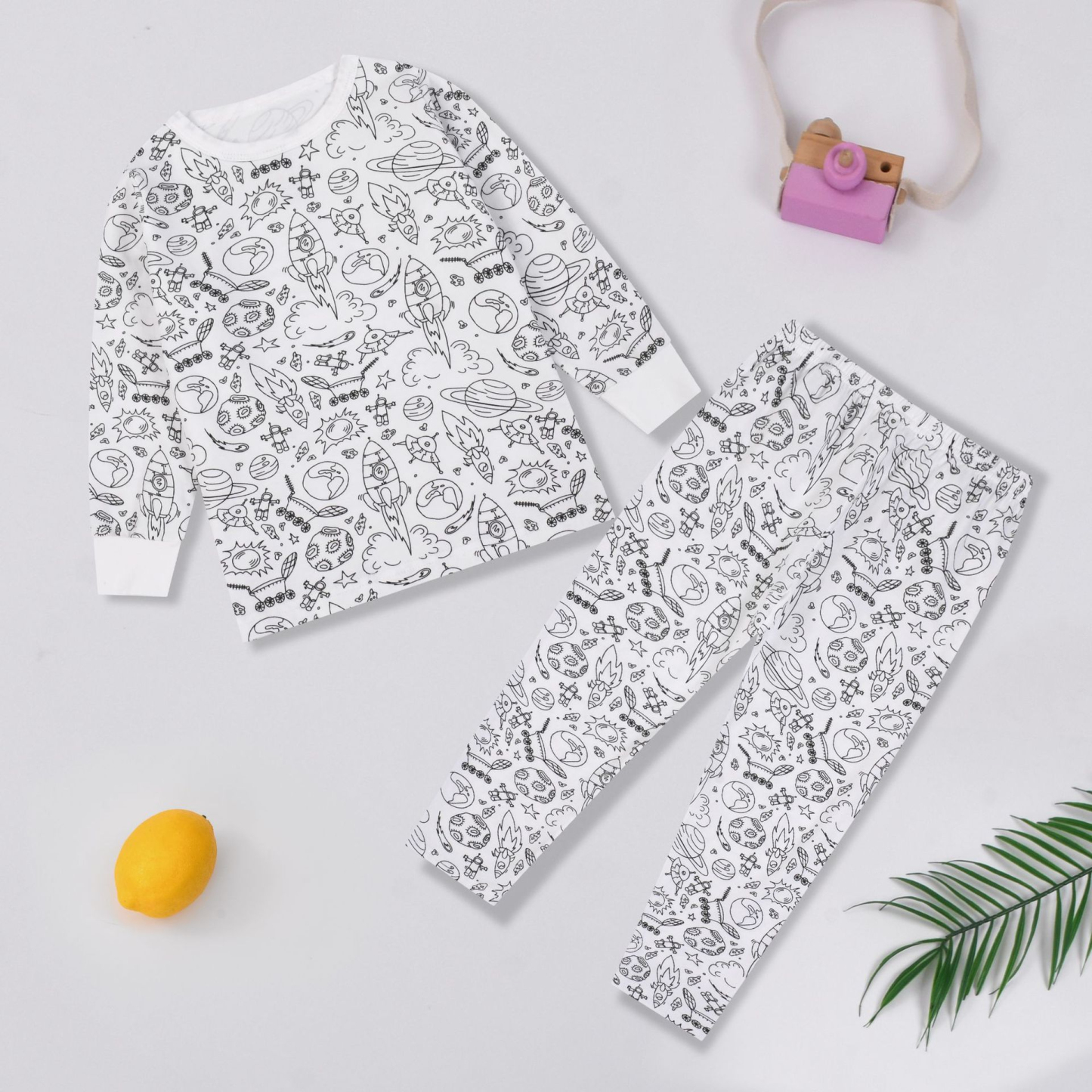 Kids Pajamas Set Coloring DIY Sleepwear Nightwear Boys Girls Cotton Shirt Pants