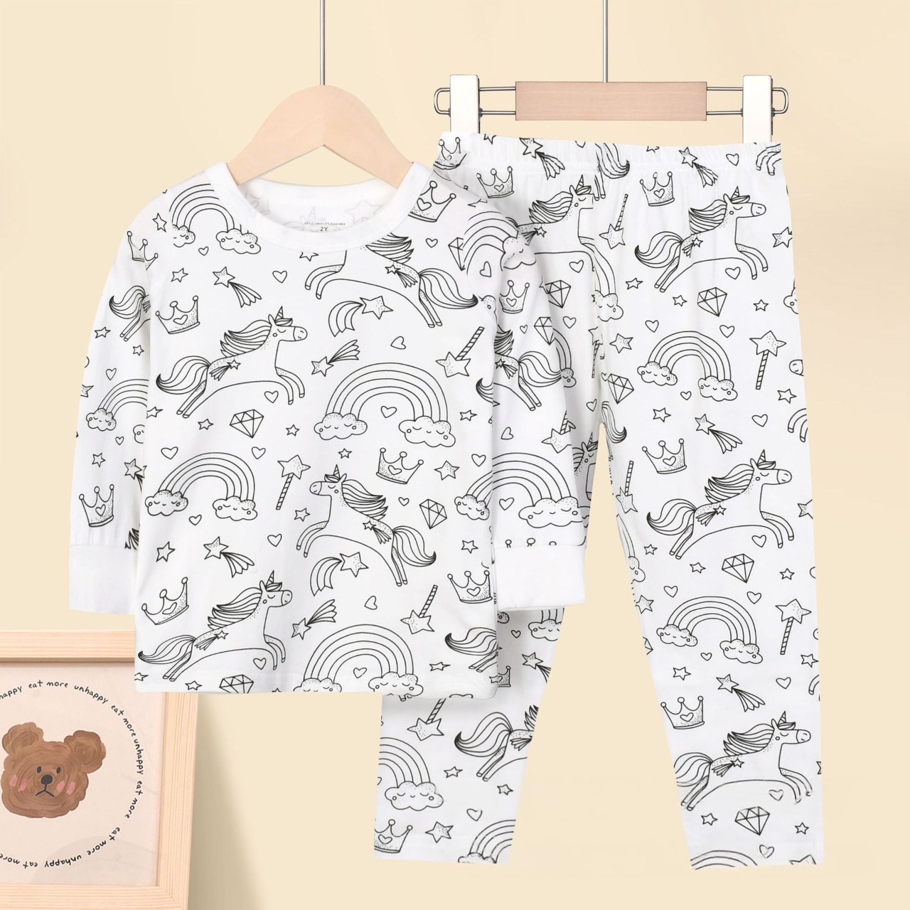 Kids Pajamas Set Coloring DIY Sleepwear Nightwear Boys Girls Cotton Shirt Pants