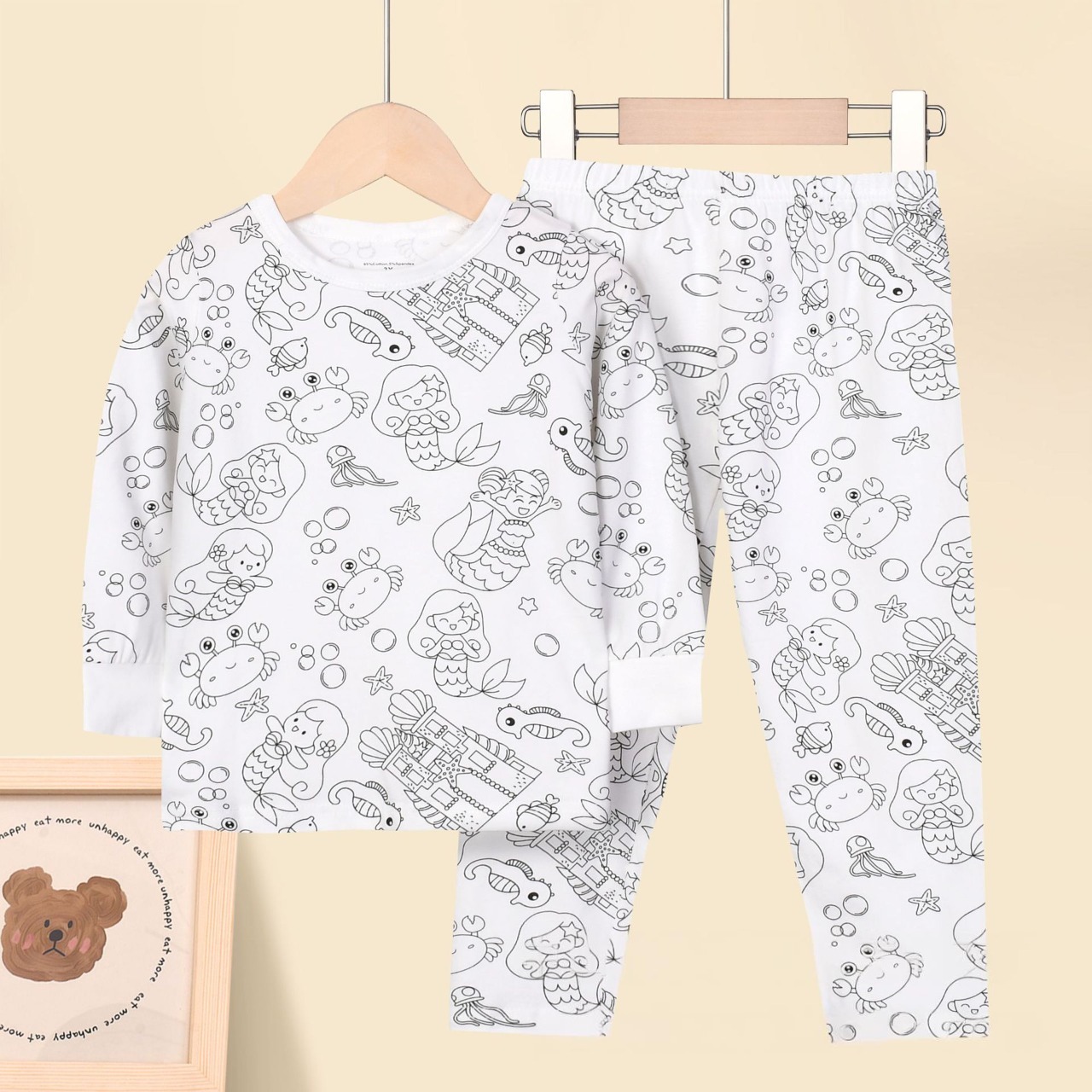 Kids Pajamas Set Coloring DIY Sleepwear Nightwear Boys Girls Cotton Shirt Pants