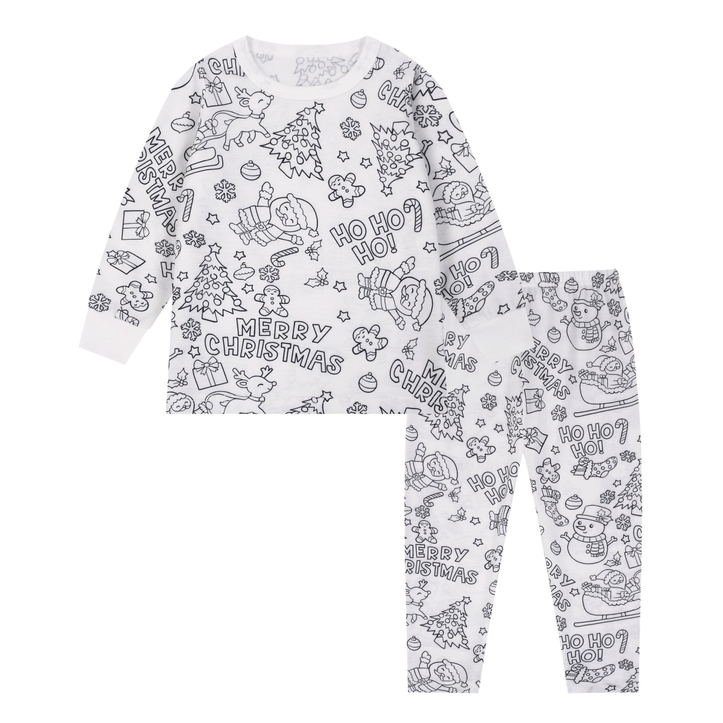 Kids Pajamas Set Coloring DIY Sleepwear Nightwear Boys Girls Cotton Shirt Pants