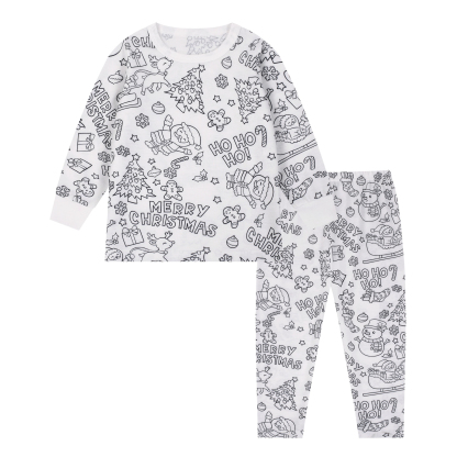 Kids Pajamas Set Coloring DIY Sleepwear Nightwear Boys Girls Cotton Shirt Pants