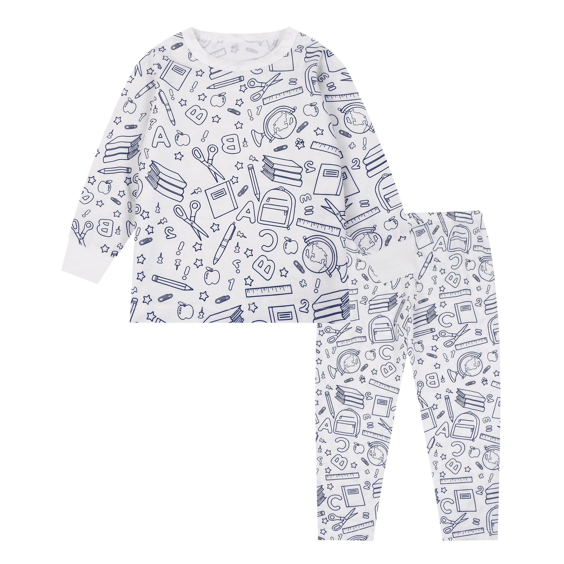 Kids Pajamas Set Coloring DIY Sleepwear Nightwear Boys Girls Cotton Shirt Pants