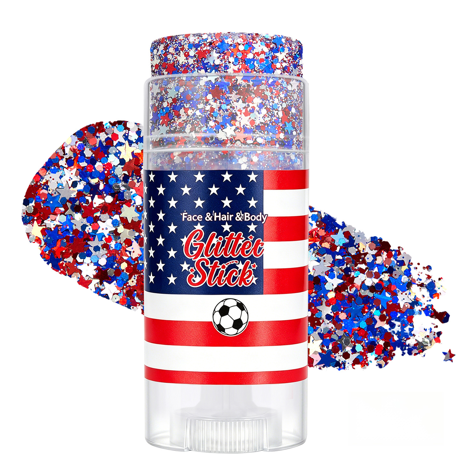 4th of July Face Glitter Stick Red White & Blue Body Hair Sparkle