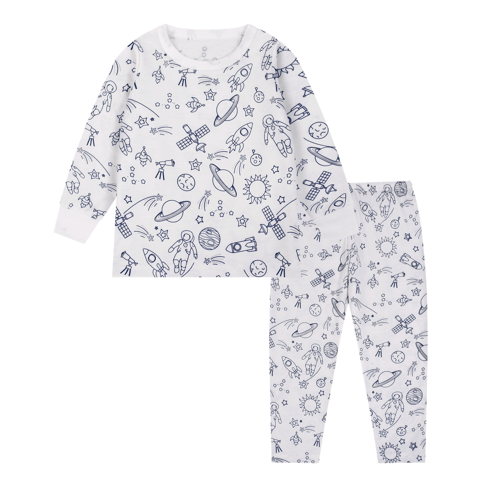 Kids Pajamas Set Coloring DIY Sleepwear Nightwear Boys Girls Cotton Shirt Pants