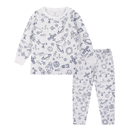 Kids Pajamas Set Coloring DIY Sleepwear Nightwear Boys Girls Cotton Shirt Pants