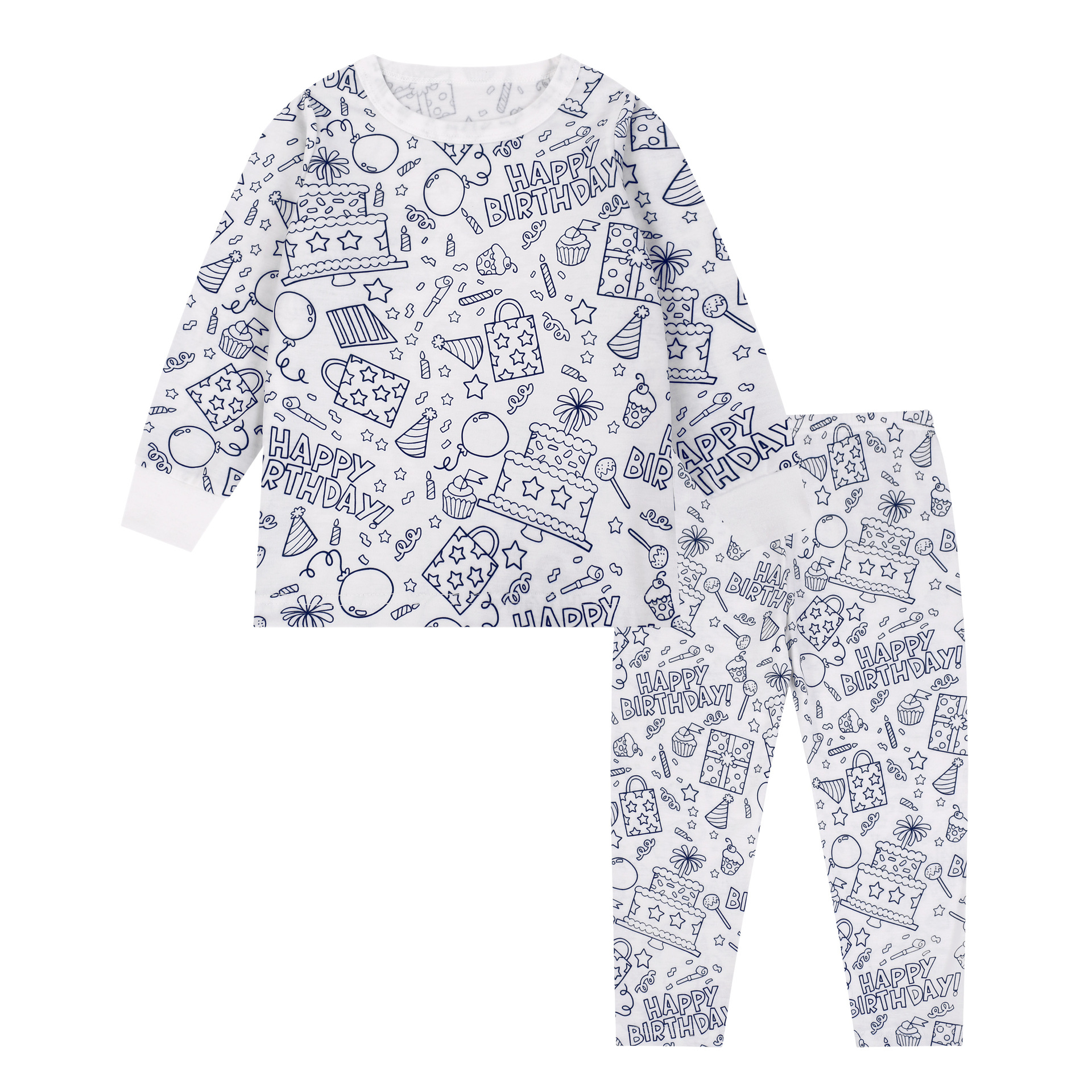 Kids Pajamas Set Coloring DIY Sleepwear Nightwear Boys Girls Cotton Shirt Pants
