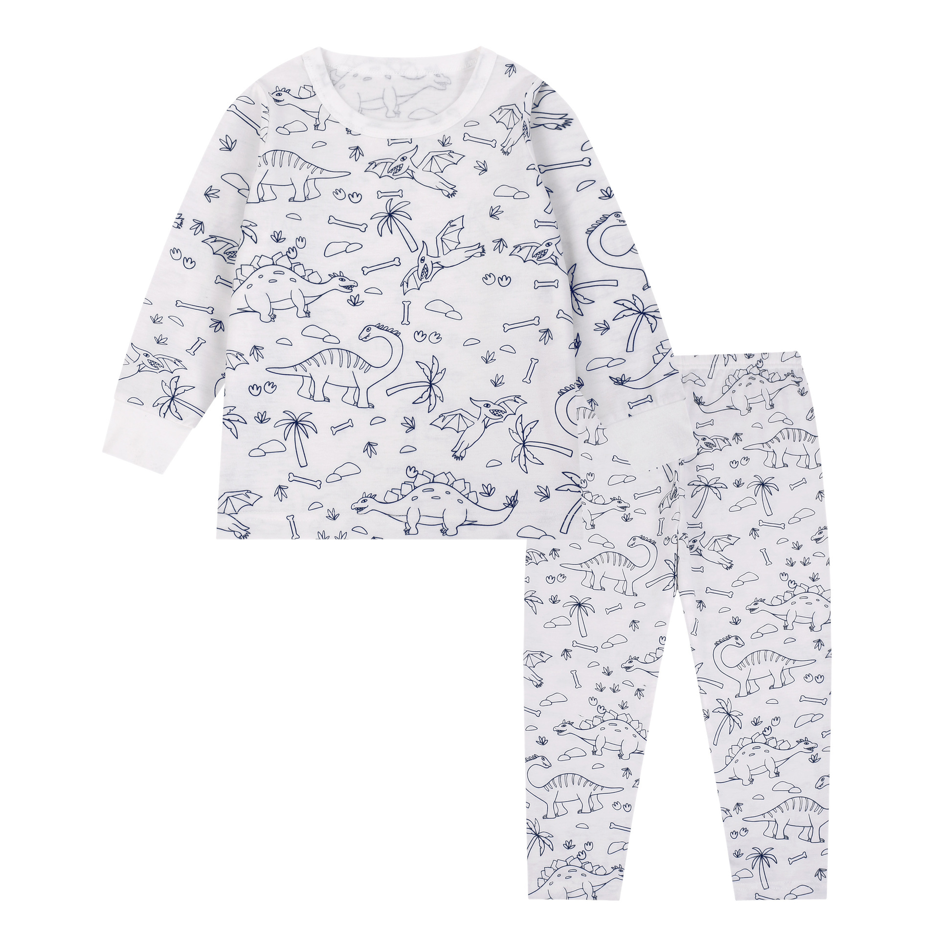 Kids Pajamas Set Coloring DIY Sleepwear Nightwear Boys Girls Cotton Shirt Pants