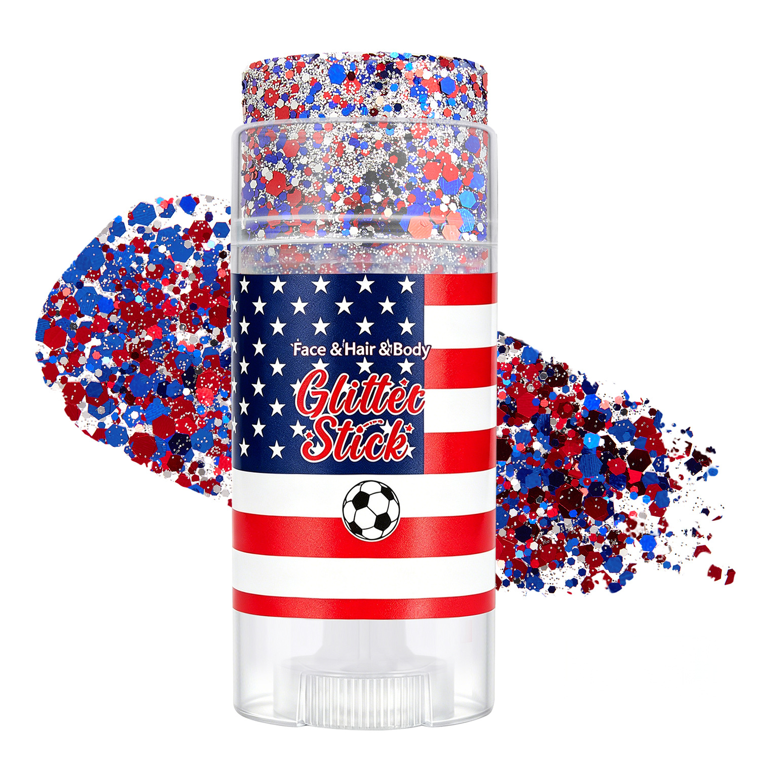 4th of July Face Glitter Stick Red White & Blue Body Hair Sparkle 
