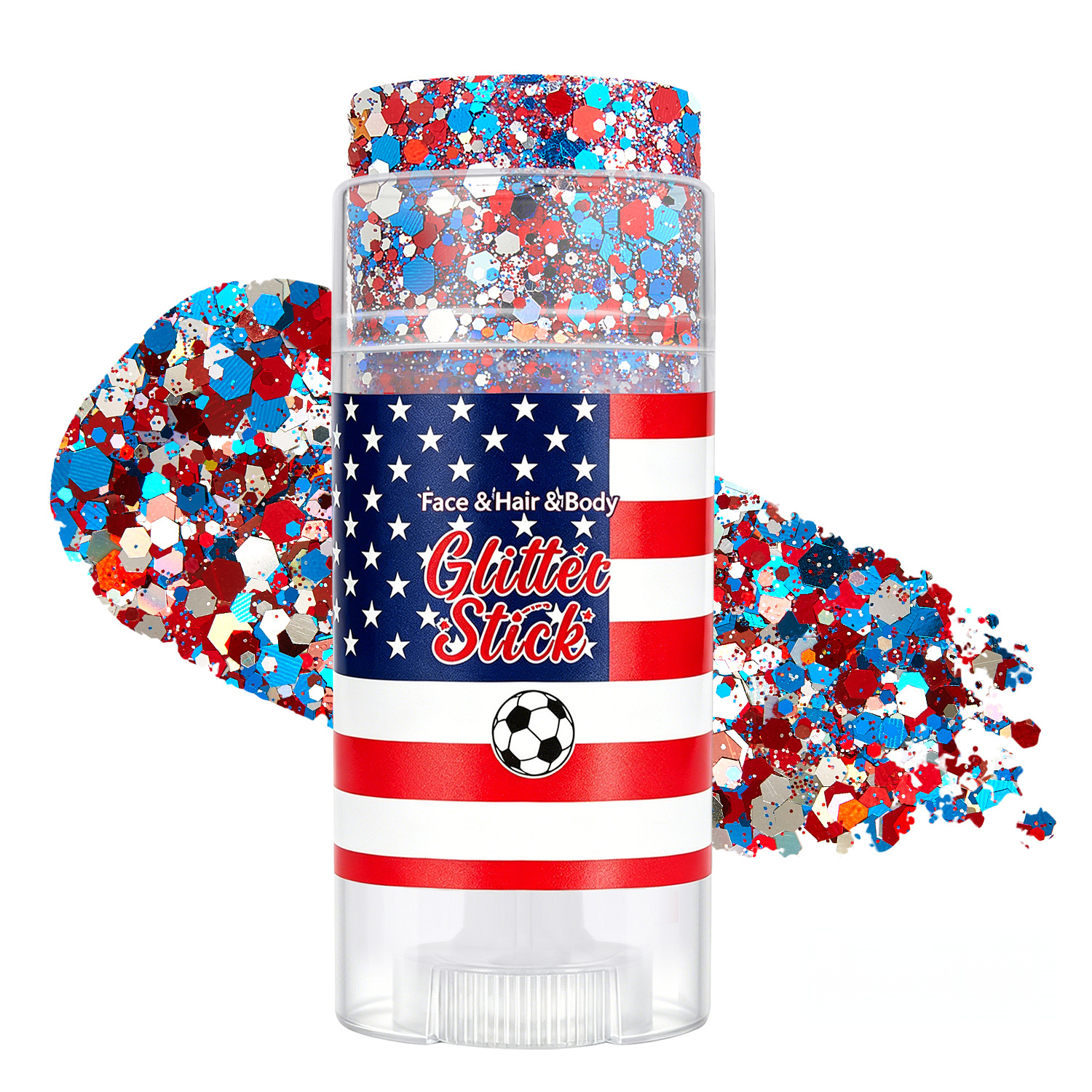 4th of July Face Glitter Stick Red White & Blue Body Hair Sparkle 