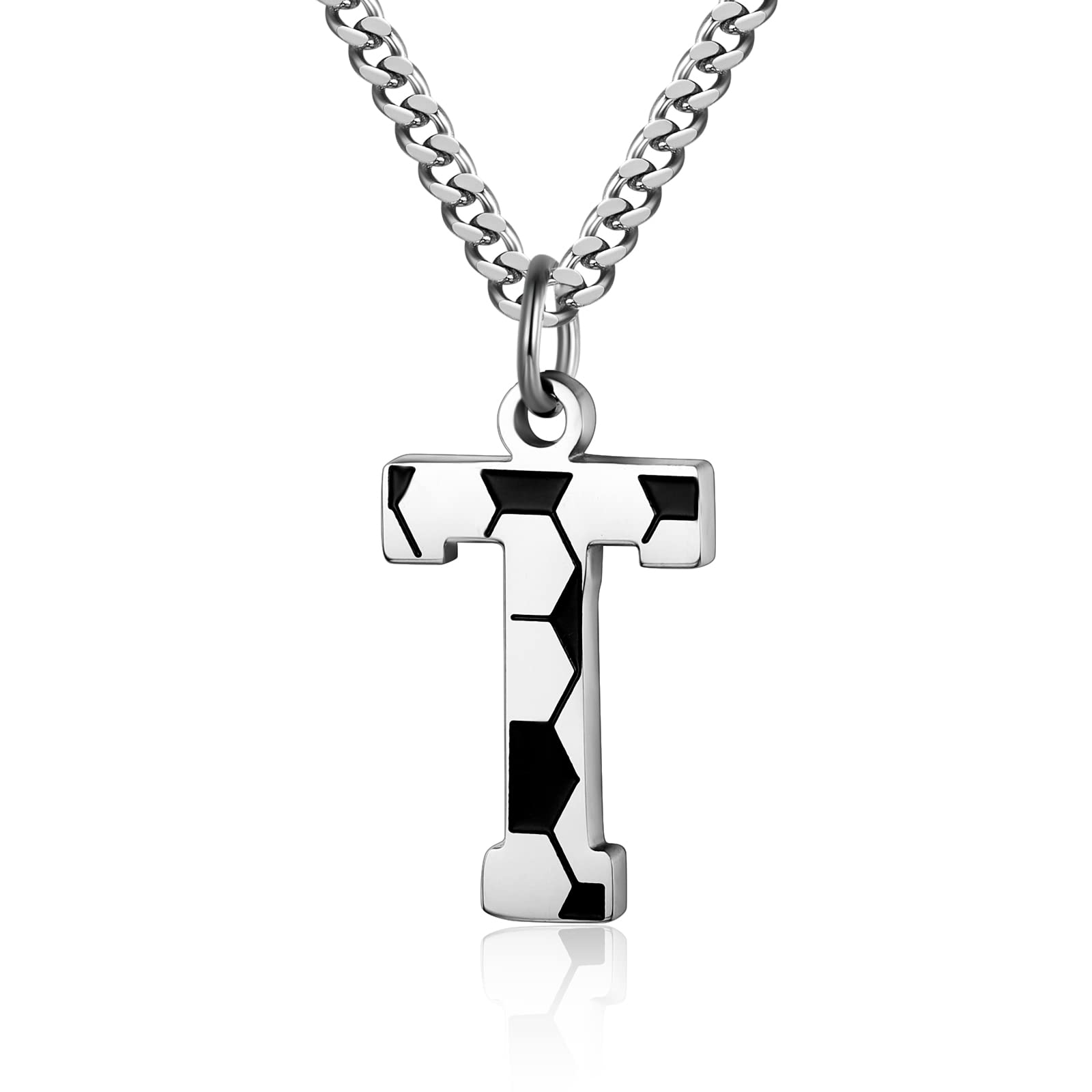 Initial A-Z Letter Soccer Necklace for Men - Charm Pendant With Stainless Steel