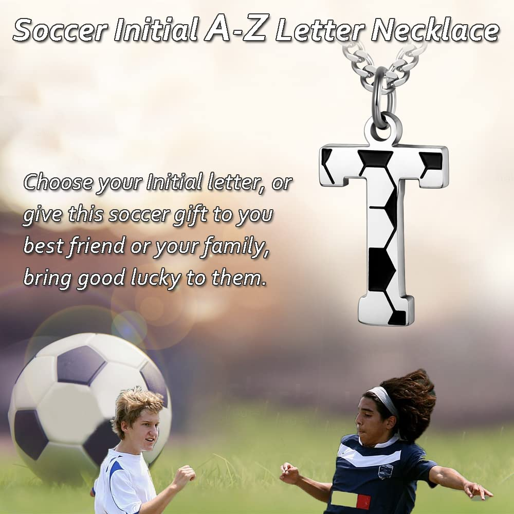 Initial A-Z Letter Soccer Necklace for Men - Charm Pendant With Stainless Steel
