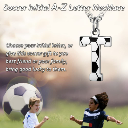 Initial A-Z Letter Soccer Necklace for Men - Charm Pendant With Stainless Steel