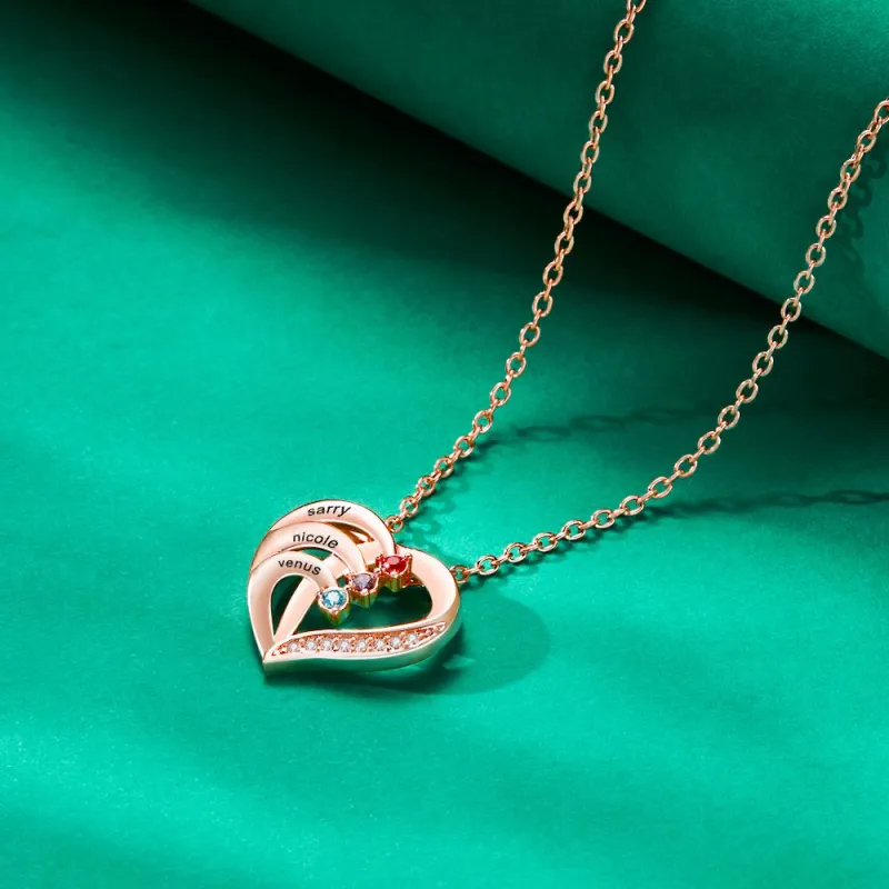 Engraved Birthstone Heart Shaped Necklace Personalized Name Necklace for Mom