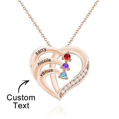 Engraved Birthstone Heart Shaped Necklace Personalized Name Necklace for Mom