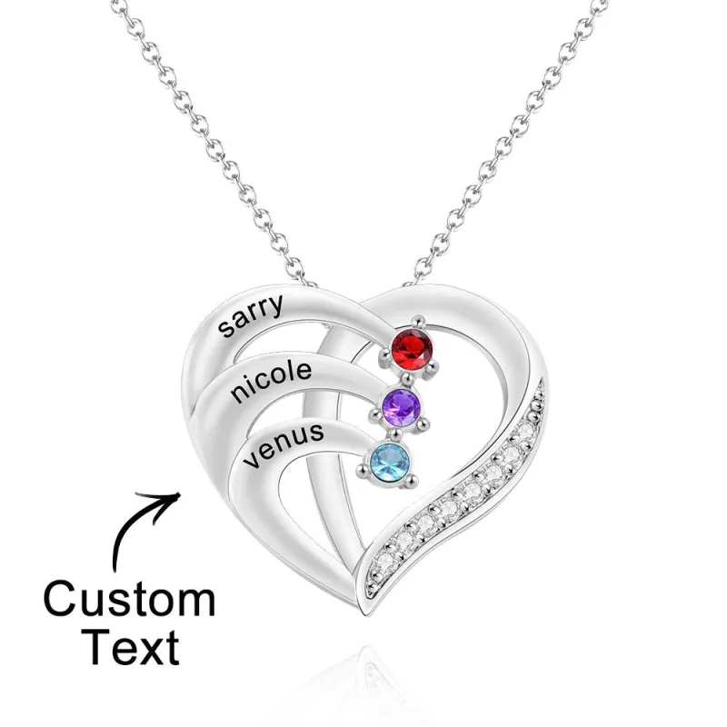 Engraved Birthstone Heart Shaped Necklace Personalized Name Necklace for Mom