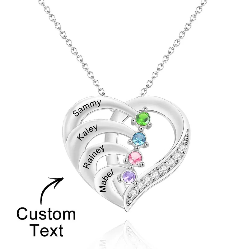 Engraved Birthstone Heart Shaped Necklace Personalized Name Necklace for Mom