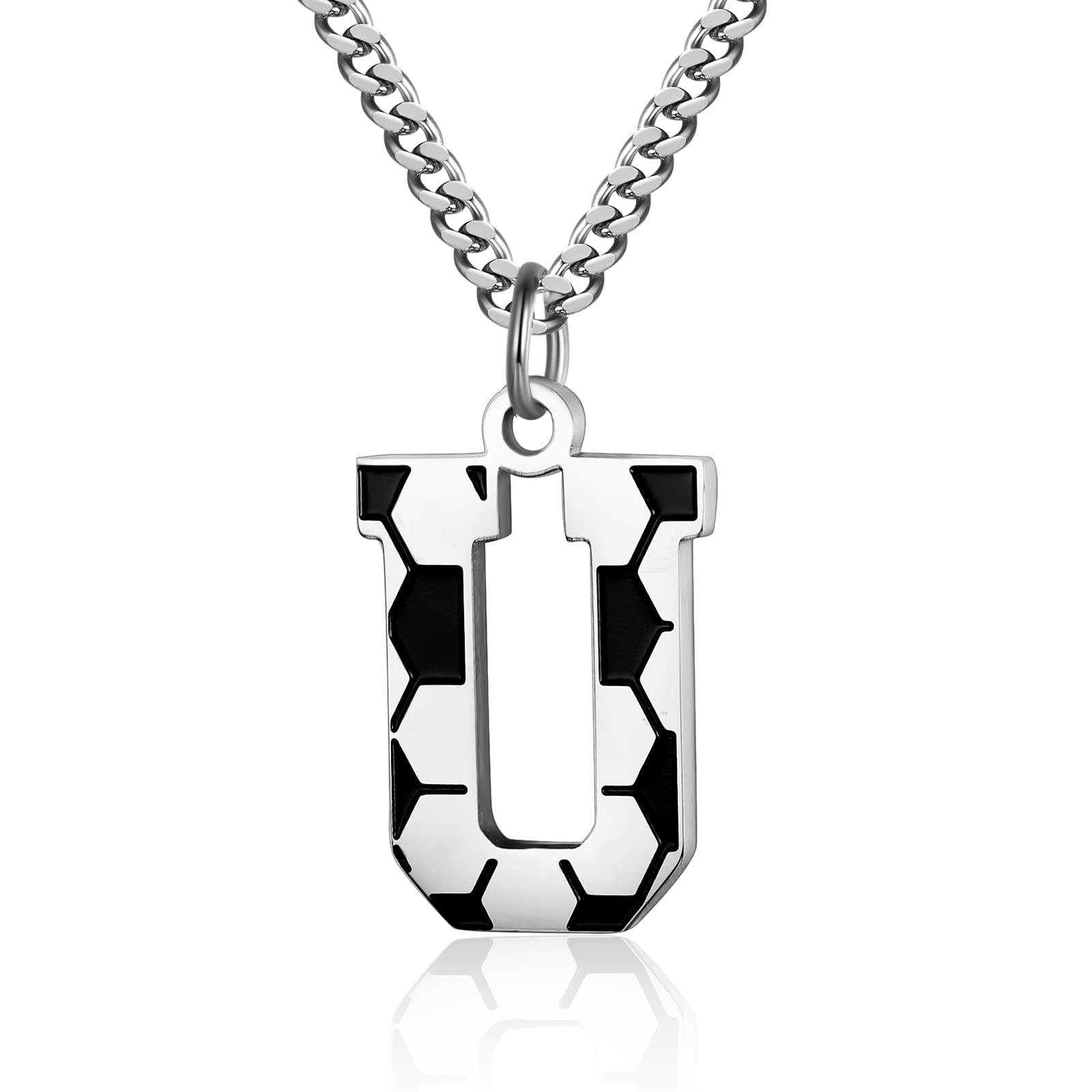 Initial A-Z Letter Soccer Necklace for Men - Charm Pendant With Stainless Steel