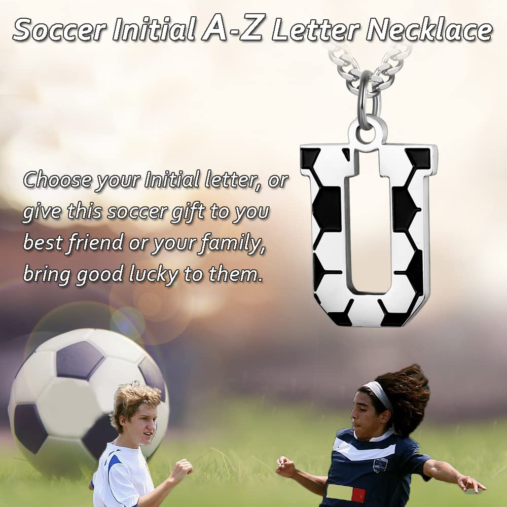 Initial A-Z Letter Soccer Necklace for Men - Charm Pendant With Stainless Steel