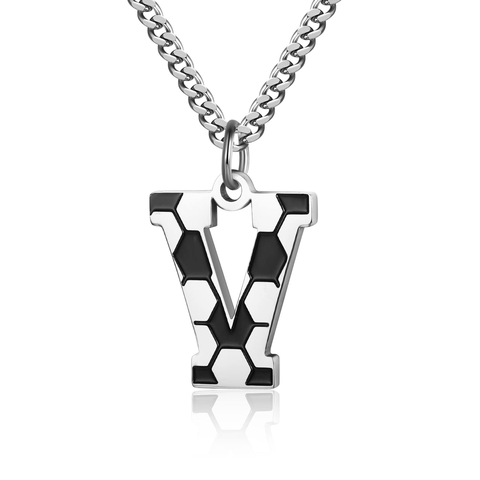 Initial A-Z Letter Soccer Necklace for Men - Charm Pendant With Stainless Steel