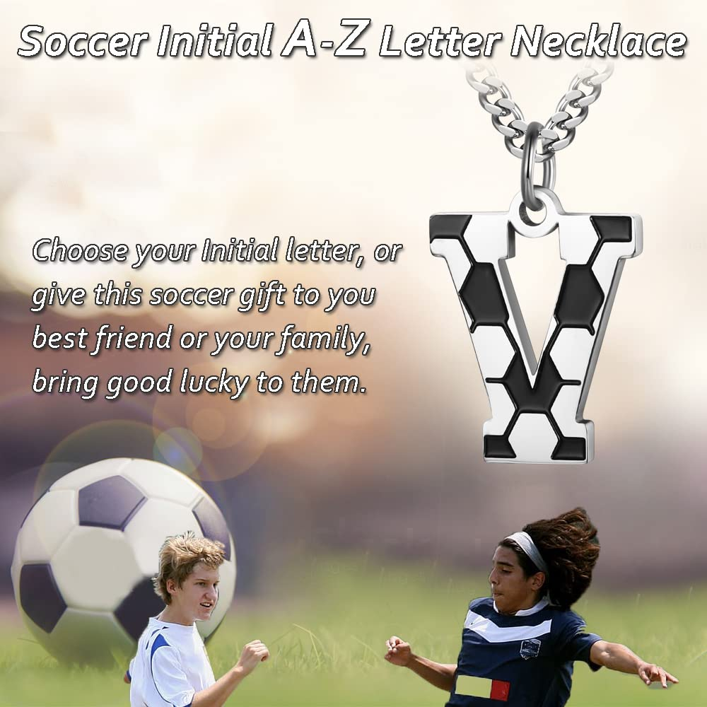Initial A-Z Letter Soccer Necklace for Men - Charm Pendant With Stainless Steel