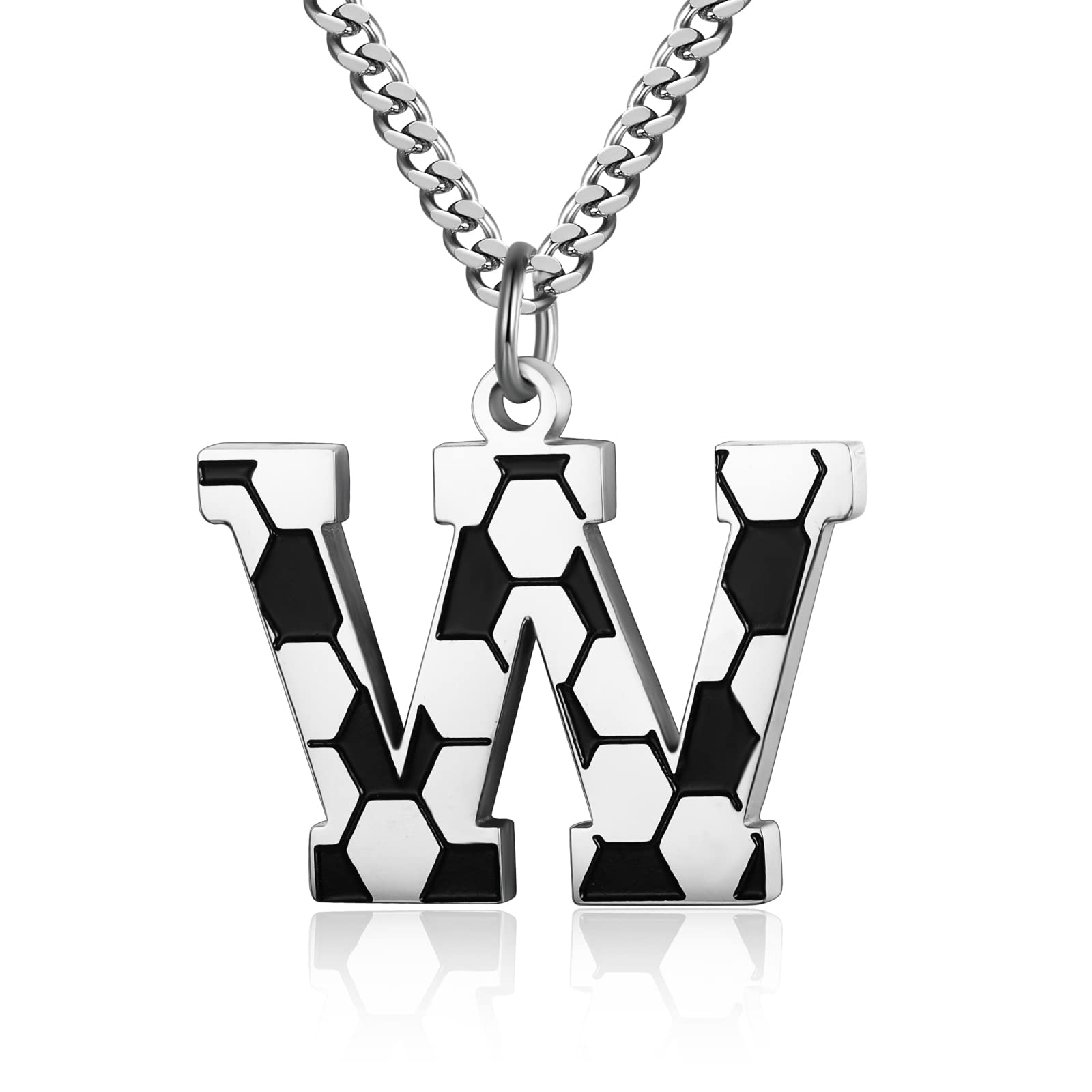 Initial A-Z Letter Soccer Necklace for Men - Charm Pendant With Stainless Steel