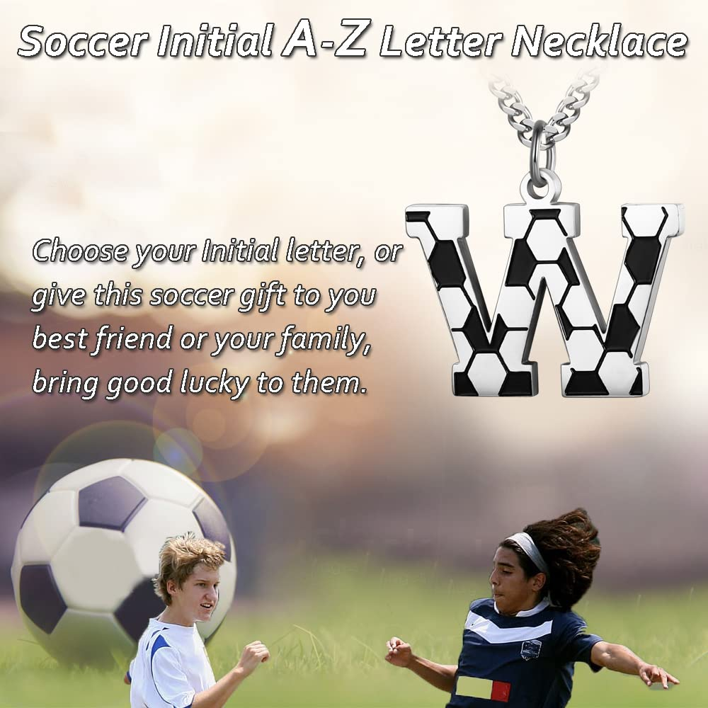 Initial A-Z Letter Soccer Necklace for Men - Charm Pendant With Stainless Steel