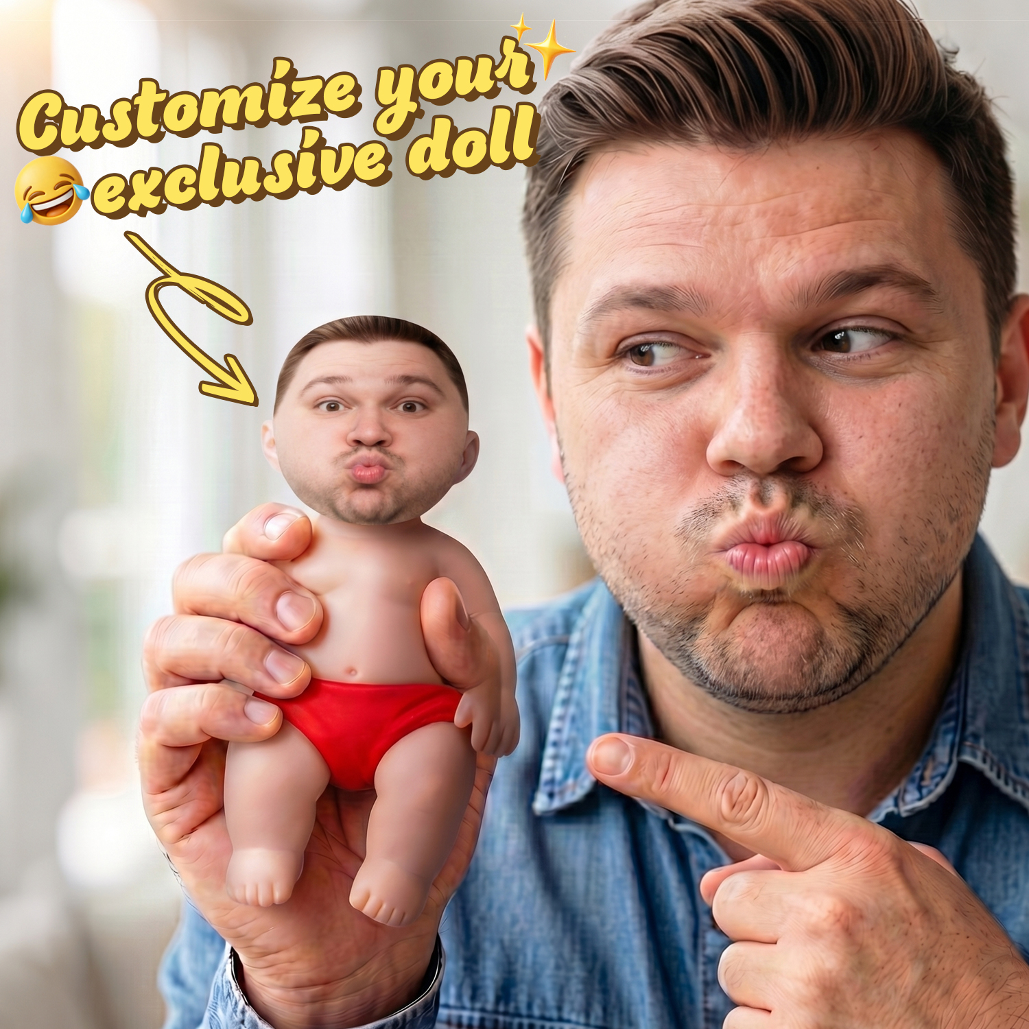 Father's Day Gifts Custom Squishy Stress Relief Doll – Personalized Face Squeeze Toy, Soft TPR Sand Filled