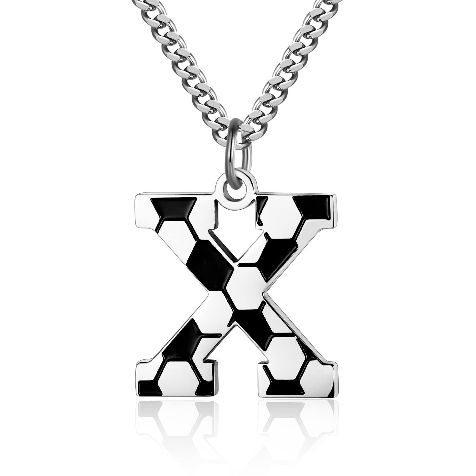 Initial A-Z Letter Soccer Necklace for Men - Charm Pendant With Stainless Steel