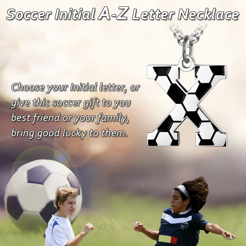 Initial A-Z Letter Soccer Necklace for Men - Charm Pendant With Stainless Steel