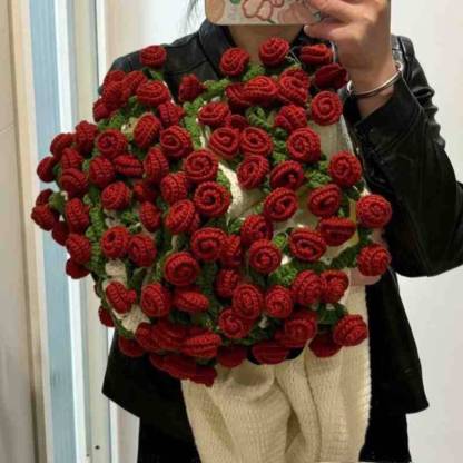 Hand-Knitted Rose Blanket DIY Kit & Ready-Made Gift for Mother's Day Valentine's Day