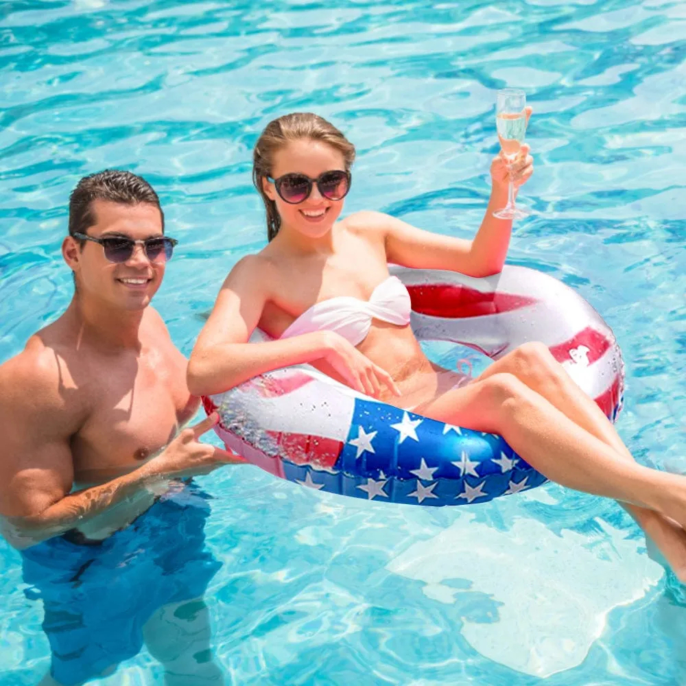 Inflatable Pool Float Tube Cool USA Flag Design Water Swimming Ring for Beach Lake Pool