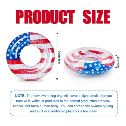Inflatable Pool Float Tube Cool USA Flag Design Water Swimming Ring for Beach Lake Pool