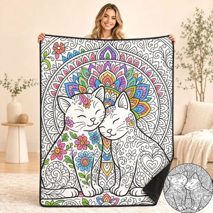 Mandala Cat Coloring Blanket