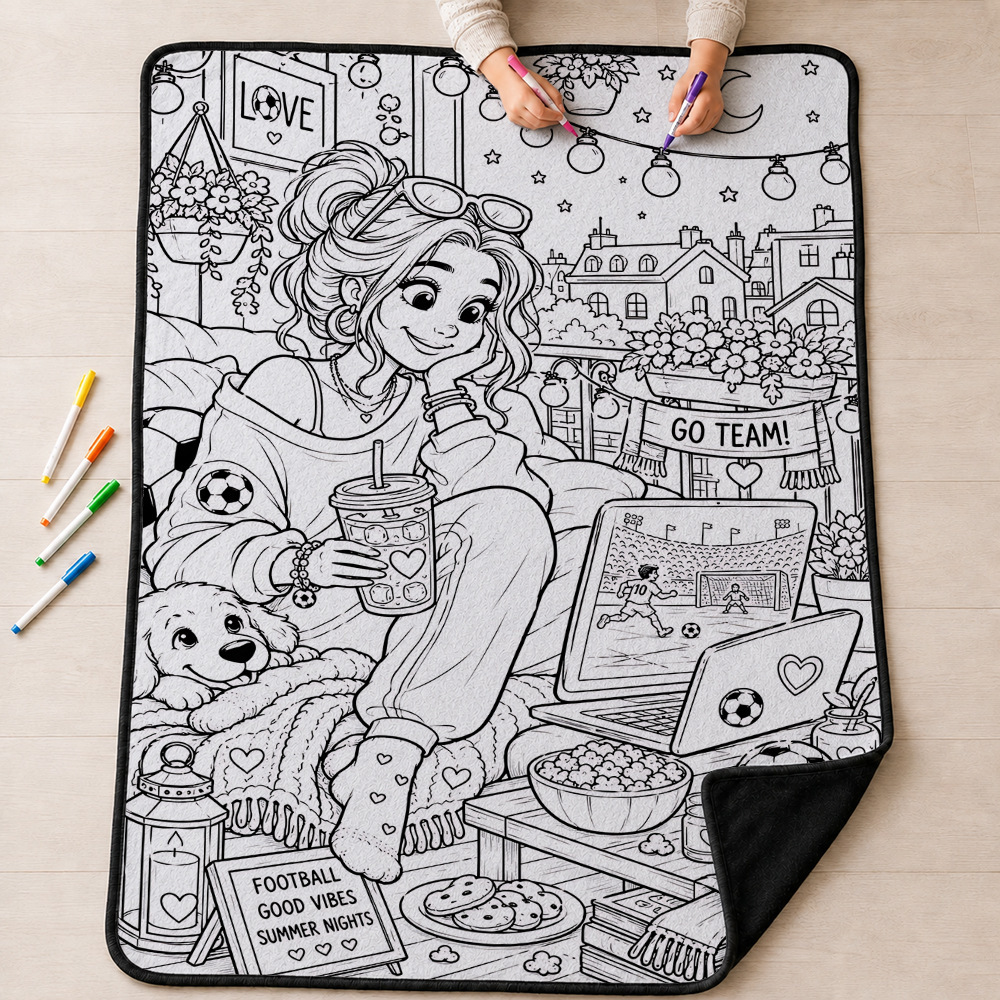 Football Girl Doodle Coloring Blanket